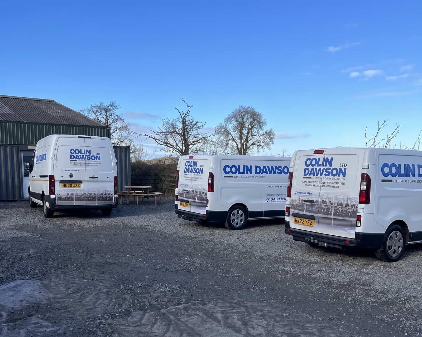 Colin Dawson Ltd vans lined up in the yard at Langwathby